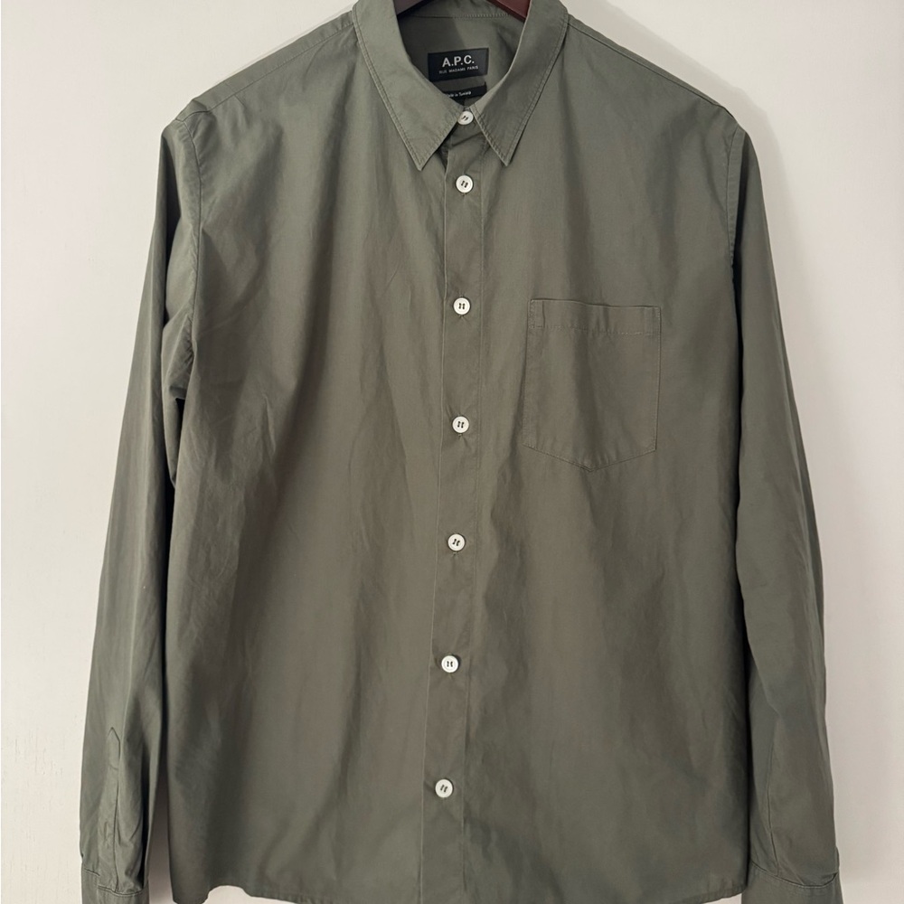 A.P.C. Men's Olive Green Shirt